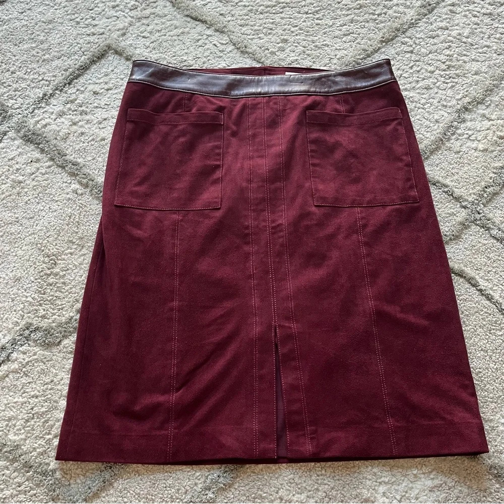 Chicos faux suede pencil skirt red maroon large / 12